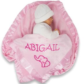 Catch Catch Personalized Baby Blanting for Girl - Elephant - Gewborn أو Nevant Name Gift - Pink أو Blue (خط واحد من النص)