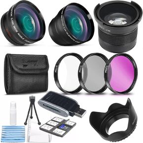 49mm Lens & Filter Kit Wide Angle + 2X telephoto Lens + 0.35X Fisheye Lens & Filter kit for Canon EOS R100 R50 R10 with RF-S 18-45mm Kit Lens