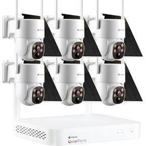 Kittyhok 2k Colorpura Solar Security Camera System ، Wireless Outdoor ، 6pcs Pt Cameras ، Pro Color Light Vision ، Detection Human ، 360 View ، 1tb HDD ، KBLR4084 bundle with bly4