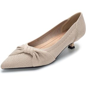 Kitten Heels for Women with Bow Pointed Toe Low Heels Closed Toe Comfortable Pumps Wedding Dress Shoes