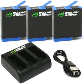 Wasabi Power Battery (3-Pack) and Triple Charger for GoPro Hero 8 Black (All Features Available), Hero 7 Black, Hero 6 Black, Hero 5 Black, Hero 2018, Fully Compatible with Original