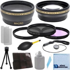 Pro Series 52mm 0.43x عدسة الزاوية العريضة + 2.2x عدسة تليفوتوغرافية مع مجموعة إكسسوارات العدسات الفاخرة EcostConnect