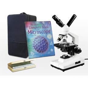 Vision Scientific VME0007T-100-LD-P6 Dual View Compound Microscope,40x-2000x Magnification,LED Light, Mechanical Stage, Microscope Book, 50 Prepared Slides Set, Microscope Carrying Case