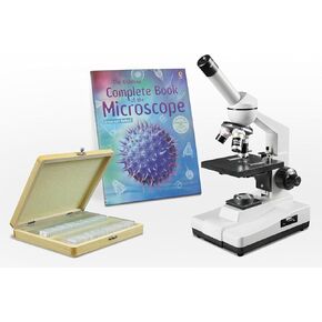 Vision Scientific VME0007-100-LD-P5 Monocular Compound Microscope, 40x-2000x Magnification, LED Illumination, Mechanical Stage, Microscope Book, 100 Prepared Slides Variety Set