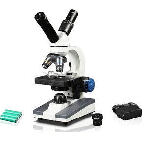 Vision Scientific VME0018-ST-RC Dual View Elementary Level Compound Microscope, 10x WF & 25x WF Eyepiece, 40x—1000x Magnification, Brightfield LED Illumination, Mechanical Stage, Rechargeable Battery