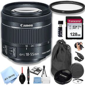 Canon EF-S 18-55mm f/4-5.6 هو عدسة STM (مربع أبيض) +128 جيجابايت من مرشح UV +BACSENT +GRIP +More (18PC KIT) (متجدد)