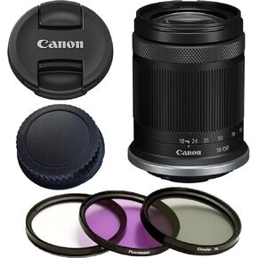 Canon RF-S 18-150mm f/3.5-6.3 IS STM Lens (New, White Box) with 3 Piece Filter Kit (Ultra Violet/Circular Polarized/Fluorescent) (Renewed), Black