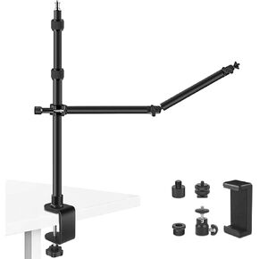 Camera Desk Mount Table Stand with Magic Arm and 1/4" Ball Head, 16.7''-40.1'' Adjustable Light Stand, Tabletop C Clamp for DSLR Camera, Ring Light, Live Streaming, Photo Video Shooting