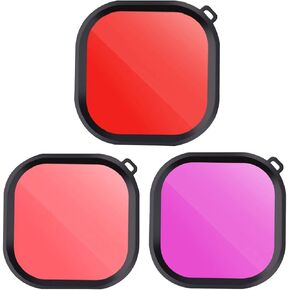 Dive Filter Kit for GoPro Hero 8 Black Official Original Waterproof Protective Housing - Red, Light Red and Magenta Filter (3-Pack) - Enhances Colors for Various Underwater Video and Photography
