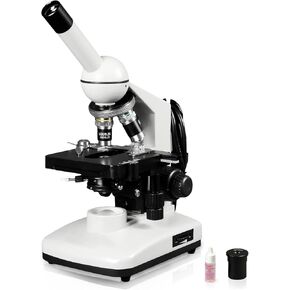 Vision Scientific VME0015-CXM-100-LD-E2 Monocular Compound Microscope, 10x WF & 20x WF Eyepieces, 40x—2000x Magnification, LED Illumination, 1.25 NA Abbe Condenser, Coaxial Coarse & Fine Focus