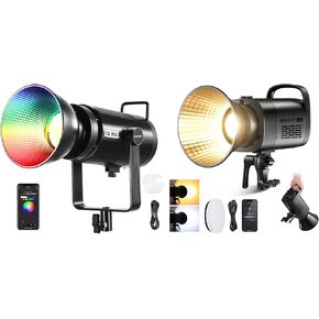 NEEWER CB 300C RGB LED Video Light with Reflector 300W, Bowens COB Continuous Output Lighting Dimmable for Studio Filming, CB120B 120W LED Video Light APP/2.4G Control Included