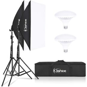 Softbox Lighting Kit, Photo Equipment Studio Softbox 20" x 27", with E27 Socket and 2x5500K Instant Brightness Energy Saving Lighting Bulbs