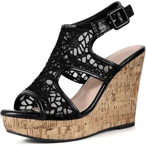 Perphy Lace Ankle Strap Platform Wedges Heel Sandals for Women