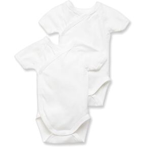 Petit Bateau Pack of 2 Unisex Newborn Baby Plain Short-Sleeve Bodysuits Style 15090 Sizes NB-36/M (Size 1 Month Style 15090 Unisex) White