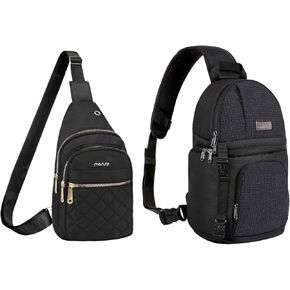 MOSISO Rhombus Quilted Small Sling Backpack Crossbody Sling Bag with Front Horizontal Pocket&Camera Sling Bag, Camera Backpack Case Shockproof Photography Backpack with Tripod Holder, Black