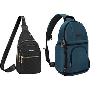 MOSISO Rhombus Quilted Small Sling Backpack Crossbody Sling Bag with Front Horizontal Pocket&Camera Sling Bag, Camera Backpack Case Shockproof Photography Backpack with Tripod Holder, Black&Deep Teal