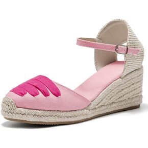 U-lite Womens Espadrille Wedge Sandals Closed Toe Ankle Strap Summer Dress Shoes