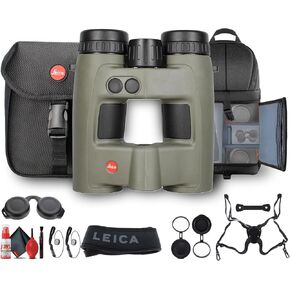 Leica 10x32 Geovid Pro Rangefinder Rugged Binoculars 2024 (Olive Green) (40820) + Sling Backpack + Cleaning Kit + Suspender Harness + 2 x Cap Keeper