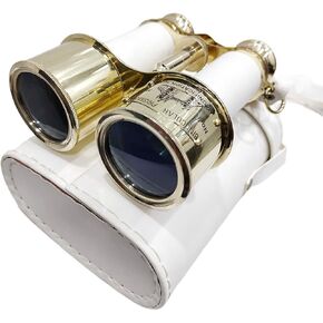 Shiny Brass Handmade Binocular White Leather Box Marine Artical Premium Version Authentic Functional