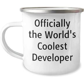 Developer Camping Mug - Officially The World's Coolest Developer - Funny Quote, Christmas Unique Gift for Developer, Stainless Steel with Enamel Finish