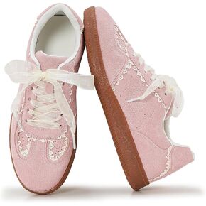 Fashion Sneakers for Women Lace Detail Dual Shoelace Casual Sneaker Elegant Ribbon Lace-Up Retro Low Top Shoes