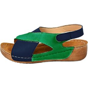 Platform Sandals Women Orthopedic Arch Support Summer Lightweight Damping Sole Color Block Shoes Casual Ankle Strap Slingback Platforms Comfortable New Dress Wedge Slippers