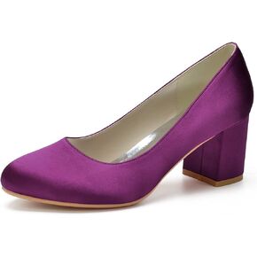 ADMLZQQ Women's Satin Classic Mid Heels Dress Pumps 2.36" Block Chunky Heel Round Toe Office Wedding Shoes