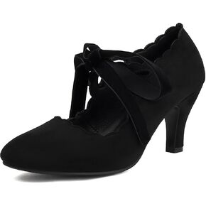 Elerhythm Women's Mary Jane Vintage Lace Up Teardrop Cut Out Close Round Toe 1920s Gatsby Heels Retro 1950s Victorian Pumps Suede Shoes