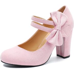 Fereshte Womens Bow Heels Mary Jane Shoes Round Toe Tee High High Heel Bow Press Pumps