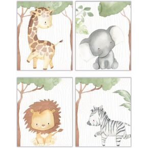 TRENDYPRINT Baby Sloth in the Jungle - Children’s Nursery Room Décor – Set of Four 8" x 10" Wall Art – Officially Licensed Merchandise