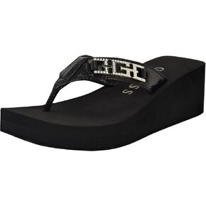 Guess Women's Elowen Wedge Sandal, Black 001, 8