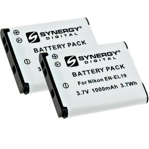 Synergy Digital Camera Batteries, Compatible with Nikon Coolpix S4300 Digital Camera, (Li-ion, 3.7V, 1000 mAh), Replacement for Nikon EN-EL19 Battery, Pack Includes: 2 x SDENEL19 Batteries