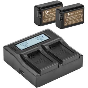 2 Pack NP-FW50 Battery and Dual Smart Charger Kit Compatible with Sony ZV-E10, Alpha A6000 A6300 A6400 A6500 A5000 A5100 A7 A7II A7R A7RII A7S A7SII RX10 II III Cameras