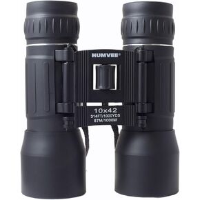 Humvee HMV-B-10X42-BLK Rubber Armor Compact Binocular with Anti-Reflective Ruby Red Lens, 10x42, Black