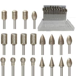 Stone Carving Set Diamond Grinding Burr Bits Set, Diamond Burr Bits Tools,20pcs Rotary Tools Accessories with 1/8’ Shank for Stone Engraving Grinding, Polishing Jewelry,Ceramics, Rock