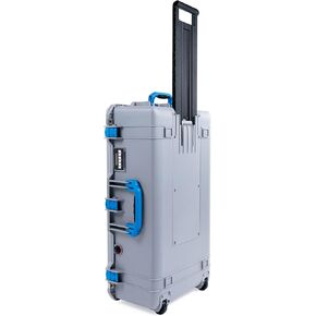 Silver Pelican 1615 case, with blue handles & latches. Comes empty, with wheels.