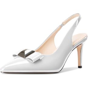 Usikall Womens Stiletto Heel Pointed Toe Pumps Slingback Bow-Knot Prom Dress Patent Leather 3.2 Inches Heels
