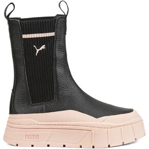 Puma Womens Mayze Stack Round Toe Pull On Platform Chelsea Casual Boots Mid Calf Low Heel 1-2" - Black