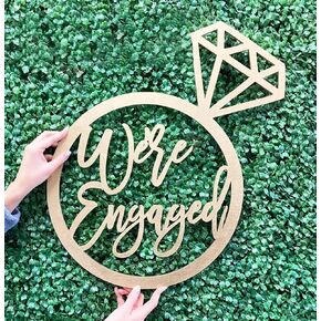 We're Engaged Sign for Backdrop,Wedding Diamond Ring Wall Hanging Decoration for Bridal Shower Party Photo Prop Backdrop