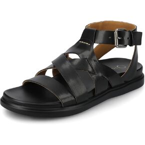 Journee Womens cushioned footbeds Mistee ankle strap sandal flat sole faux leather multi strap Black 7 Medium WOMENS US
