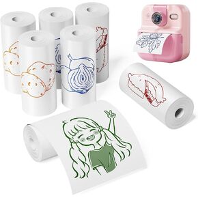 7 Rolls Replacement Paper for Kids Cameras - White Background for Colorful Text, Stickers, and Cute Cartoons - Compatible with Liscuty P02, Phomemo T02, ESOXOFFORE - Ideal for Kids Aged 3-12