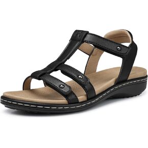 TEMOFON Women Flat Sandals Wide: Arch Support Flat Sandal - Dressy Summer Sandal - Black Comfortable Walking Sandals Size 8.5