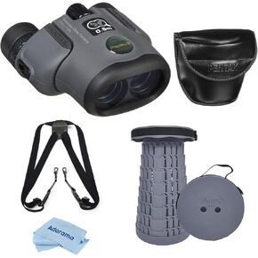 Pentax 6.5x21 Papilio II Porro Prism Binocular, 7.5 Degree Angle of View, Black, Bundle with Telescoping Stool/Chair, Harness, Cleaning Cloth