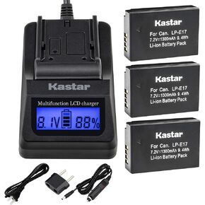 Kastar Ultra Fast Charger (3x أسرع) مجموعة وبطارية (3 عبوات) لـ LP-E17 Battery LC-E17 ، LC-E17C Charger و EOS M3 ، EOS REBEL T6I ، EOS REBEL T6S ، EOS 750D ، EOS 760D ، EOS 8000D ، KISS X8I