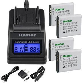 Kastar Ultra Fast Charger Kit and Battery (4-Pack) for Olympus LI-90B, LI-92B, UC-90 and Olympus SH-1, SH-50 iHS, SH-60, SP-100, SP-100EE, Tough TG-1 iHS, Tough TG-2 iHS, Tough TG-3, XZ-2 his Cameras
