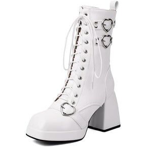 Elbslutt Goth Platform Boots for Women Lace up Chunky High Heels Combat Ankle Boots Square Toe GOGO Boots Gothic Ankle Booties Block Heel Buckle Punk Shoes