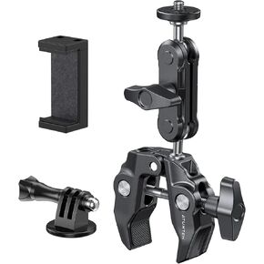 ATUMTEK Super Camera Clamp Mount with 1/4" and 3/8" Threads, Dual Ballhead Magic Arm 360° Ball Head Grip, Phone/Action Camera Mount Adapter for Canon Nikon DSLR Camera, GoPro/Insta360/INSTAX/DJI