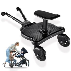 Universal Stroller Board with Detachable Seat - 2 in 1 Sit and Stand Stroller Standing Board for Most Brands of Strollers Holds Children up to 55#Black