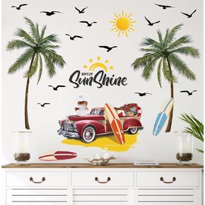 Palm Tree Wall Decals Tropical Wall Art Stickers Living Room Decor Vintage Coconut Tree Wall Decal Peel and Stick Sunshine Beach Wall Sticker for Bedroom Nursery Bathroom Kids Room Summer Supply Decor