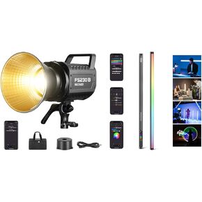 NEEWER FS230B LED Video Light 2.4G/APP Control, 230W Bi Color COB Photography Continuous Output Lighting 110000lux/m, 2700K-6500K, CRI 97+, 12 Scenes, Bowens Mount, TL120C RGB Tube Light Included